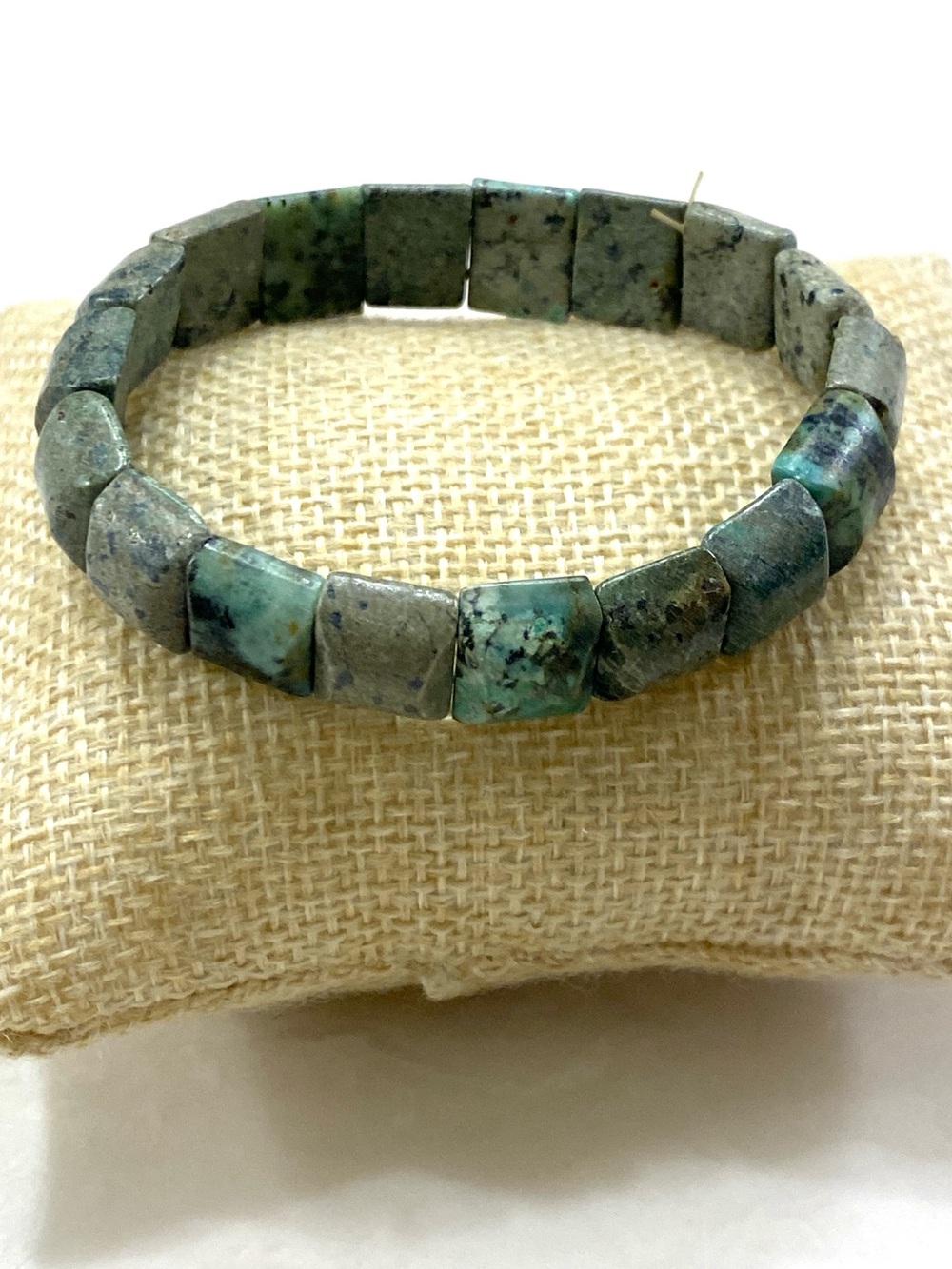 Natural Turquoise Square Bead Stretch Bracelet - Green Blue